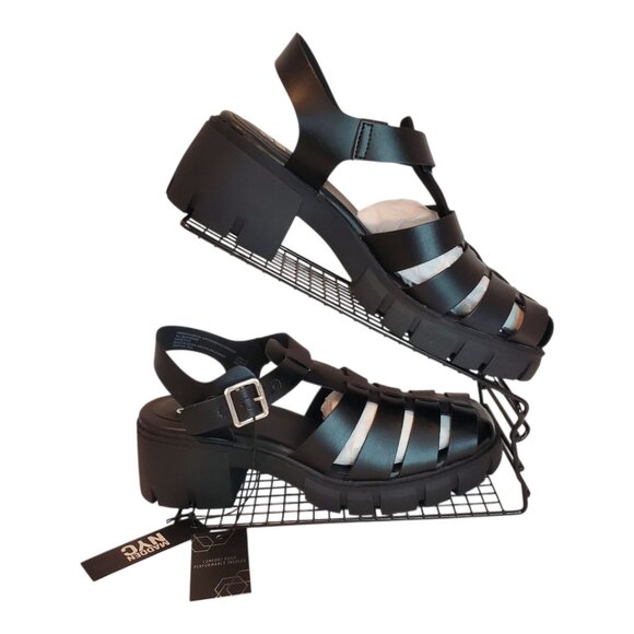 NWT MADDEN NYC Women's Black Fisherman Block Heel Sandal - Picture 4 of 16